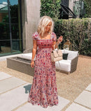 Free People Pink Floral Print Smocked Bodice Maxi Dress NWT- Size XS