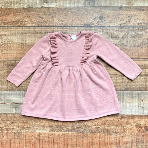 H&M Blush with White Polka Dots Ruffle Sweater Dress- 18M