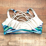 Lululemon Blue/Green/Cream Pattern Cream Straps Padded Sports Bra- Size 8