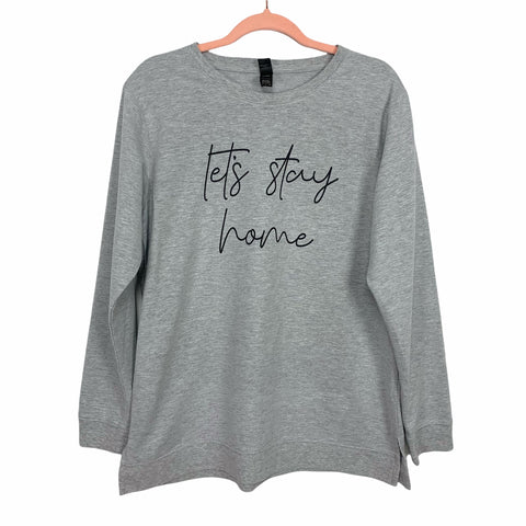 Anvil Light Terry Heathered Grey "Let's Stay Home" Long Sleeve Top- Size M