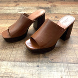 ASOS DESIGN Shiny Cognac Block Mules- Size 9 (See Notes)