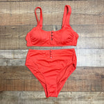 Xhilaration Red Ribbed Button Front High Waist Bikini Bottoms- Size M (sold out online, we have matching top)