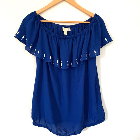 Michael Kors Blue Beaded Off the Shoulder Blouse NWT- Size L (runs small)