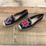 Tory Burch Navy Blue Maritime Mismatched Espadrille Flats- Size 10 (Like New!)
