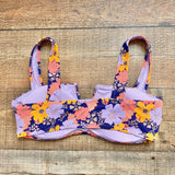 Aerie Navy with Purple/Yellow/Pink Floral Padded Bikini Top- Size L (we have matching bottoms)