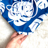 No Brand Blue with White Palm Leaf Print One Piece- Size S (see notes)