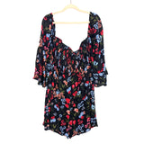 Soncy Black Floral Print Smocked Bodice Off The Shoulder Top NWT- Size 2 (Fits Like 2X)