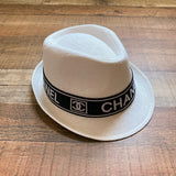 No Brand White Paper Straw Faux Chanl Logo Fedora