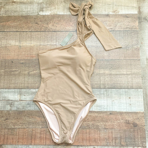 J Crew Tan One Shoulder Bow Strap Padded One Piece NWT- Size 4