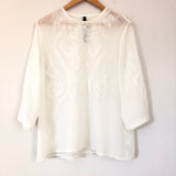 Renee C White Embroidered 3/4 Sleeve Blouse- Size M