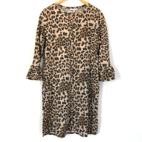 White Birch Button Front Leopard Dress- Size S