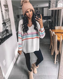 Pink Lily Ivory & Color Stripes Side Slits Sweater- Size S/M