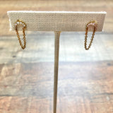No Brand Stone Semi-Circle with Hanging Gold Chain Earrings