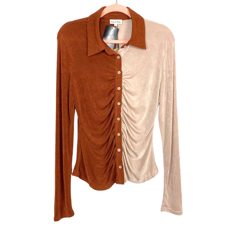 Aaron & Amber Bronze/Tan Button Up Top NWT- Size L