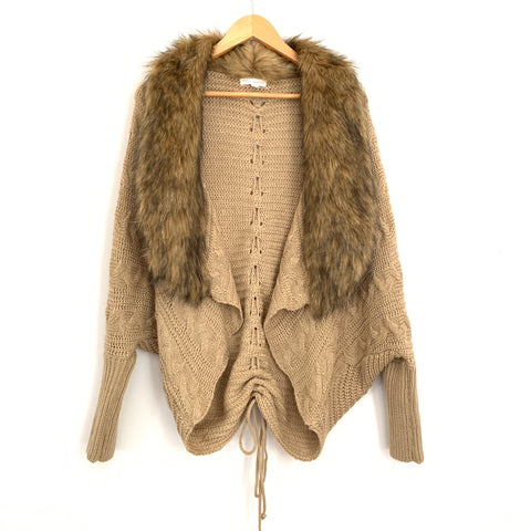 Coco + Jameson Beige Knit Cardigan with Faux Fur Collar- Size S