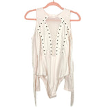 No Brand Light Pink Cold Shoulder with Mesh/Stud Detail and Fringe Sleeves Bodysuit- Size M