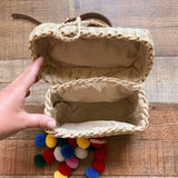 No Brand Straw with Colorful Pom Poms Cross Body Bag with Detachable Strap