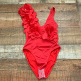 ASOS Red Flower Plunge One Piece NWOT- Size 4