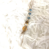 No Brand Gold Chain Necklace with Blue Beads on Neck