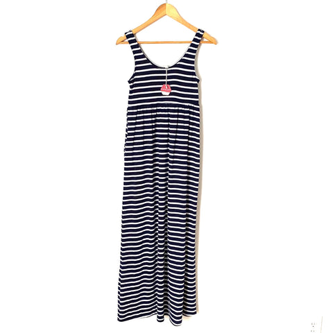 Pink Blush Maternity Navy Blue and White Striped Dress- Size S