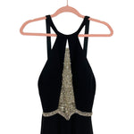 Rachel Allan Prima Donna Black Rhinestone Mesh Center Gown with Train- Size 2 (see notes)
