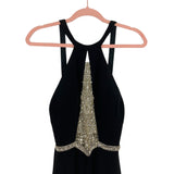 Rachel Allan Prima Donna Black Rhinestone Mesh Center Gown with Train- Size 2 (see notes)
