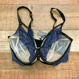 Figleaves Midnight Blue/Ivory Amelie Peep Strapping Underwired Balcony Bra NWT- Size 34I