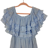 Day + Moon Blue Swiss Dot Off the Shoulder Ruffle Dress NWT- Size L