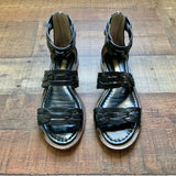 Louise Et Cie Black Ankle Wrap Zip Up Sandals- Size 7.5