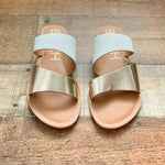 Beach By Matisse White Leather Upper Gold Double Strap Slip On Sandals NWOT- Size 7