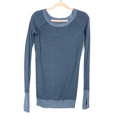 Lululemon Blue Two-Toned Exposed Seam Long Sleeve Top With Thumb Holes- Size ~S (See Notes)
