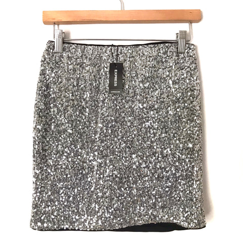 Express Silver Sequin Elastic Waistband Skirt NWT- Size XS