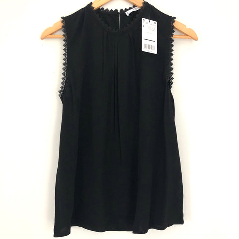 MNG Black Pleated Lace Detail Tank NWT- Size S