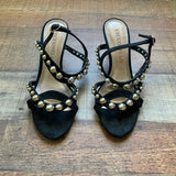 Cecconello Black Suede Studded Ankle Strap Sandal Heels- Size 7
