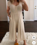 American Eagle Tan Cropped Jumpsuit- Size L