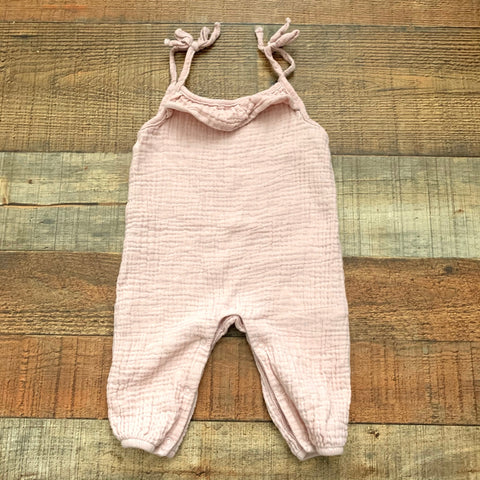 Emily and Oliver Maeve Muslin Faux Tie Strap Jumpsuit- Size 0-3M