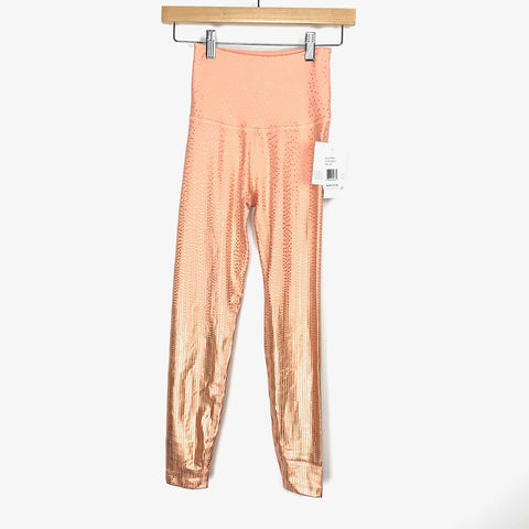 Beyond Yoga Peach With Gold Metallic Dot High Waisted Leggings NWT- Size XS (Inseam 24")