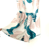 No Brand White Pink/Green Leaf Criss Cross Back Romper- Size S