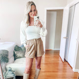 Forever 21 White Ribbed Bubble Sleeve Sweater- Size S