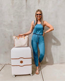 Pink Lily Blue Drawstring Waist Jumpsuit- Size S (see notes)