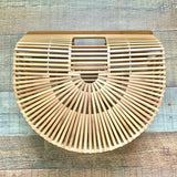 No Brand Bamboo Wooden Basket Handle Handbag