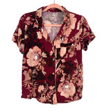 Stars Above Burgundy Floral Beautiful Soft Fabric Sleepwear Notch Collar Top and Shorts Pajama Set- Size S