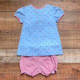 The Oaks Apparel Light Blue with Navy/Red Anchor Pattern Dress with Matching Bloomers NWT- Size 3 (we have matching boys outfit)