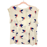 Marc By Marc Jacobs Cream Bird Print Silk Top- Size L (see notes)