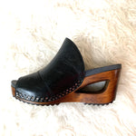 Dansko Black Genuine Leather Shoes with Wooden Wedge- Size 36 (scuffing on left shoe- see photo)