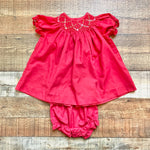 Luli & Me Red Smocked Dress with Matching Bloomers and Bonnet- Size 6M (sold as a set)