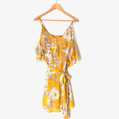 Bobeau Yellow Floral Cold Shoulder Dress- Size XS