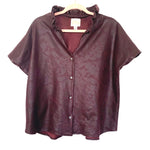 JAG Wine Vegan Faux Leather Button Up Blouse- Size S