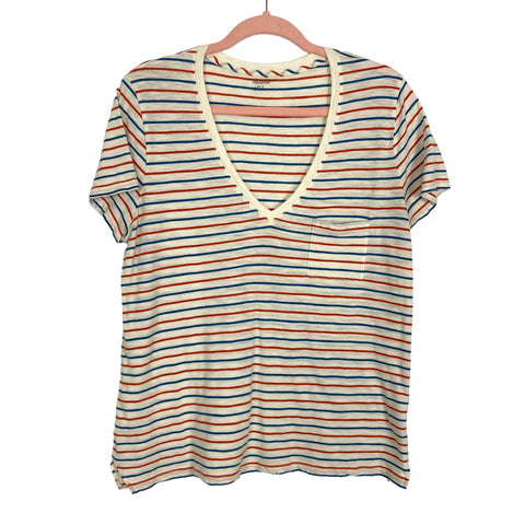 Madewell Red/White/Blue Front Pocket Striped Tee- Size L
