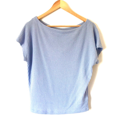Express Blue Waffle Knit Boat Neck Short Sleeve Top NWT- Size XS